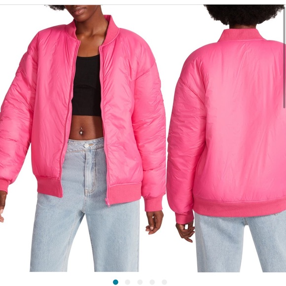 Black Steve Madden Shirred Puffer Bomber Jacket - Picture 2 of 2